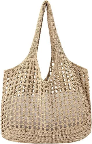 Miniatura 10 de ENBEI Bolso de playa plegable para mujer, lavable y ligero, bolso de hombro tejido ecológico para viajes, compras, regalos Blanco-A