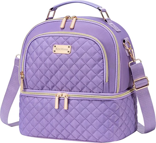 Miniatura 10 de Bolsa de almuerzo REXMONA para mujeres, caja de almuerzo doble para mujeres, bolsa de almuerzo aislada a prueba de fugas para mujeres y hombres