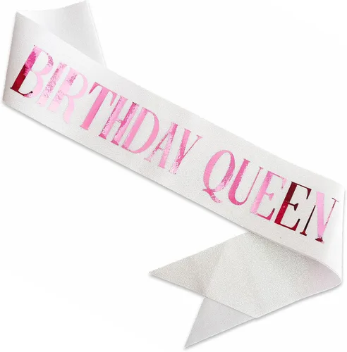 Miniatura 13 de Banda de cumpleaños Queen rosa, letras de papel de aluminio deslumbrante con purpurina para mujeres 21, 30, 40, 50, 60, regalos divertidos