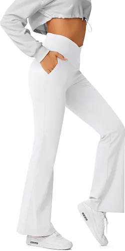 Miniatura 88 de HEGALY Pantalones de yoga acampanados para mujer, leggings cruzados, suaves, de cintura alta, pantalones casuales de entrenamiento con corte de bota