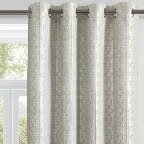 Miniatura 12 de Cortinas de patrón geométrico jacquard 100% opacas beige y plateado, 2 paneles de 52 pulgadas de ancho y 63 pulgadas de largo, con aislamiento