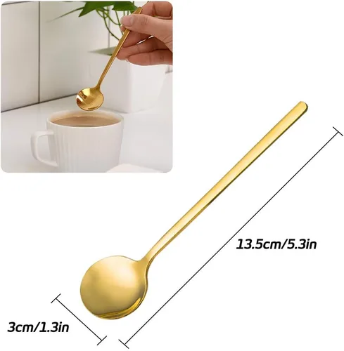 Miniatura 7 de Paquete de 6 cucharas de café expreso de acero inoxidable chapadas en oro, mini cucharaditas para café, azúcar, postre, pastel, helado, sopa Dorado