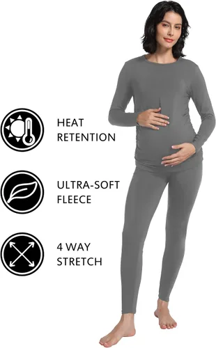 Miniatura 4 de Foucome Conjunto de ropa interior térmica de maternidad, conjunto de pijama largo con forro polar para mujeres embarazadas