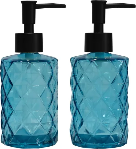 Miniatura 15 de Dispensador de jabón de vidrio verde con bomba de plástico negro, dispensador de jabón líquido para manos recargable de 12 oz, paquete de 2 botellas
