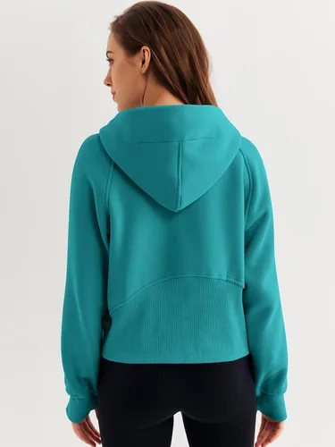 Miniatura 5 de WYNNQUE Sudadera corta con capucha para mujer, manga larga, forro polar, media cremallera, ropa de otoño