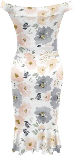 Miniatura 4 de iQKA Vestido de cóctel sexy para mujer, con dobladillo con volantes, estampado floral, cuello en V, sin mangas, vestido de tubo