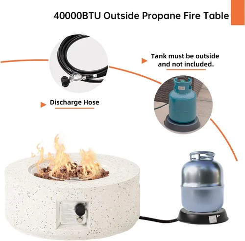Miniatura 5 de HOMPUS Fogata de propano para exteriores, 40,000 BTU de 28 pulgadas, mesa redonda de hormigón de terrazo blanco con rocas de lava y cubierta