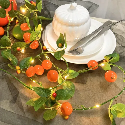 Miniatura 3 de Guirnalda de luces artificiales de frutas y mandarina, luces LED de naranjas, enredaderas colgantes, guirnalda de plantas, bayas artificiales, luz