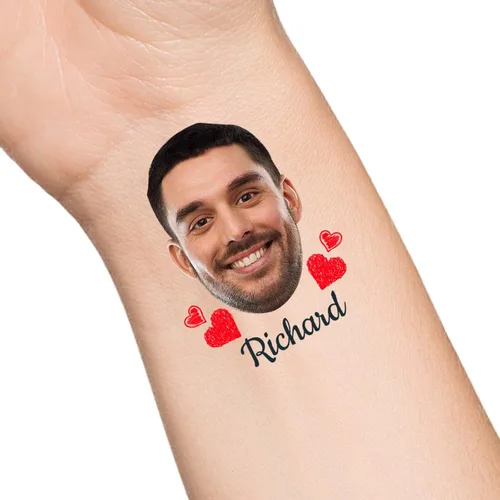 Miniatura 20 de Tatuajes temporales personalizados con texto de nombre, tatuaje temporal personalizado con logotipo fotográfico para adultos, parejas, mujeres