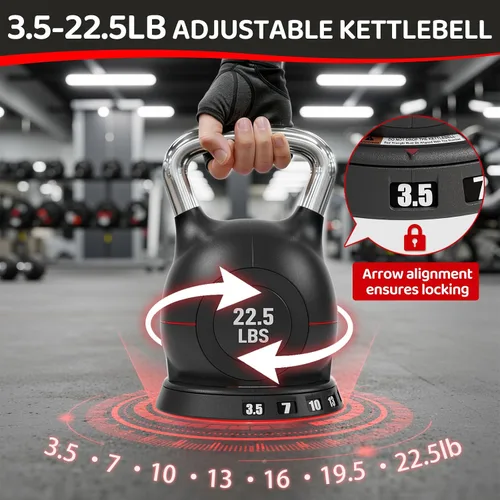 Miniatura 7 de LIFERUN - Juego de pesas rusas ajustables - 7en1, elija 22.5 lb o 44 lb, dial de cambio rápido de peso y bloqueo de seguridad, diseño que ahorra