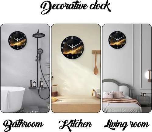 Miniatura 5 de Reloj de pared moderno negro y dorado con pilas, reloj de pared silencioso de 12 pulgadas, reloj de pared de vidrio sin tictac para sala de estar
