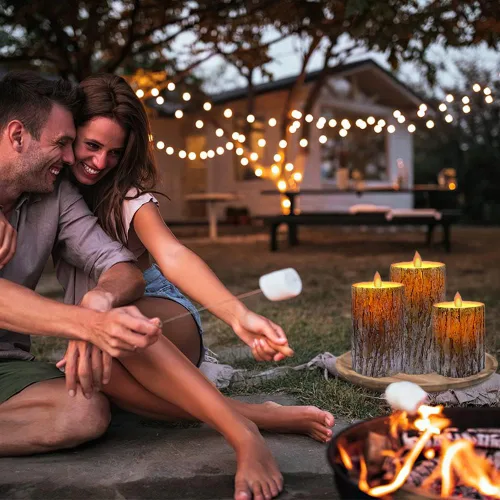 Miniatura 2 de Pine Bark - Velas LED sin llama que funcionan con pilas con mechas móviles de luz amarilla cálida parpadeante, paquete de 3