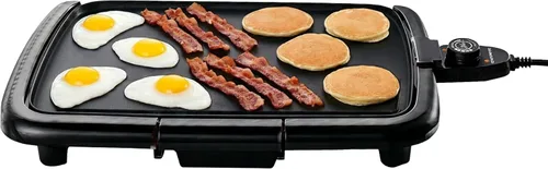 OVENTE Plancha eléctrica con superficie de cocción antiadherente plana de 16 x 10 pulgadas, control de temperatura extraíble y ajustable, parrilla