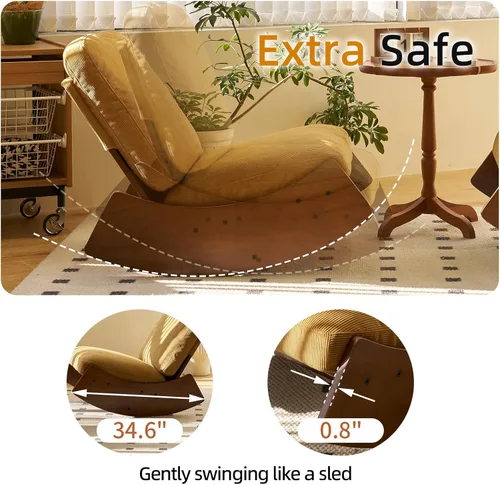 Miniatura 5 de HAZO Mecedora para cuarto de bebé, tapizada de tela de pana, con respaldo alto, mecedora, cómoda silla auxiliar individual para sala de estar, Canela