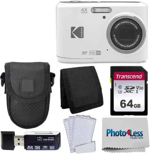 Kodak PIXPRO FZ45 - Cámara digital + Funda negra para cámara de punto y disparo + Tarjeta de memoria SD de 64 GB Transcend + Cartera de tarjeta de