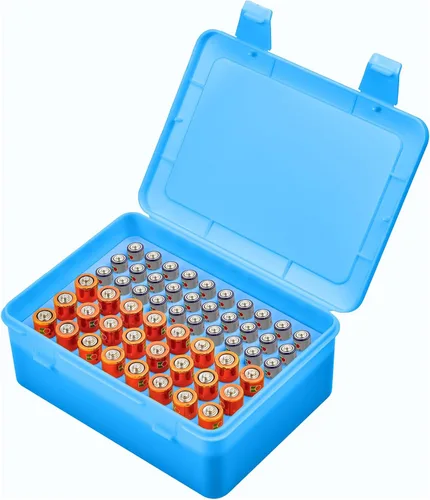 Caja de almacenamiento organizadora de baterías, soporte de caja de garaje para 24* AA, 30* pilas AAA (bolsa no incluye baterías) (azul)