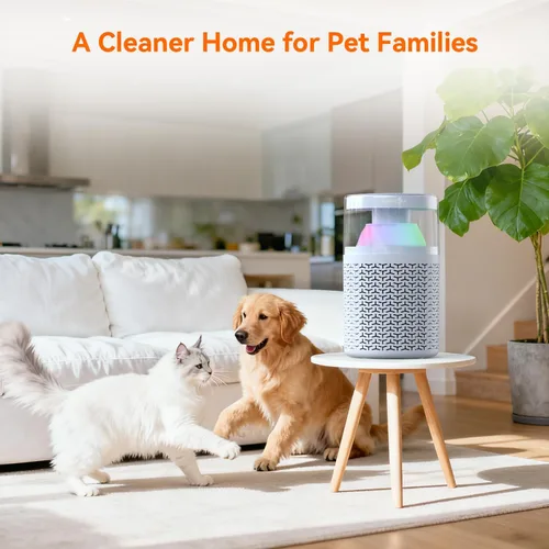 Miniatura 3 de AIRROMI Purificador de aire para mascotas para el hogar y el dormitorio, filtro de carbón activado HEPA, elimina la caspa y el olor de las mascotas