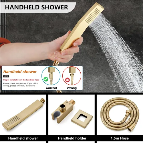 Miniatura 5 de Midanya Juego de grifo de ducha, sistema de ducha de montaje en pared con cabezal de ducha de lluvia cuadrado y rociador manual, cuerpo de válvula