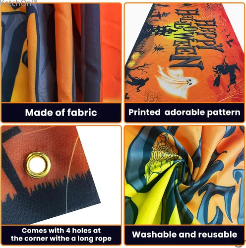 Miniatura 3 de KatchOn Cartel naranja de feliz Halloween, extra grande de 72 x 44 pulgadas, telón de fondo de calabaza para decoraciones de fiesta y fotografía