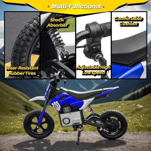 Miniatura 6 de Blitzshark Motocicleta Eléctrica de Tierra de 24 V para niños, motocicleta eléctrica con motor de 200 W de 5 a 12 años, motocicleta eléctrica