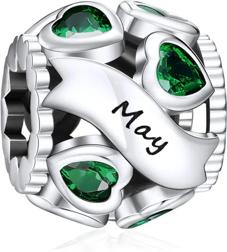 Miniatura 25 de Abalorio de plata de ley 925 con piedra natal de Ningan, abalorio de corazón para pulseras y collares, regalo de cumpleaños para mujeres y niñas