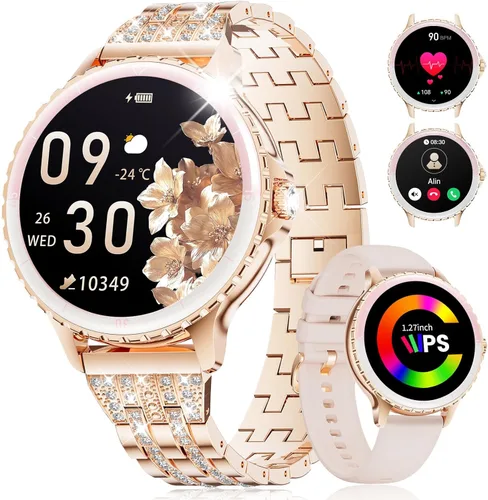 SUNKTA Reloj inteligente para mujer (respuesta/hacer llamadas), reloj inteligente con pantalla curva de 1.27 pulgadas con monitor de ciclo