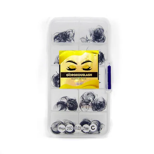 Miniatura 32 de Extensiones de pestañas 20D, 25D. 500 abanicos de pestañas prefabricados. Extensiones de pestañas. Hechas a mano (20D - rizo D - 0.03, 0.55 pulgadas)