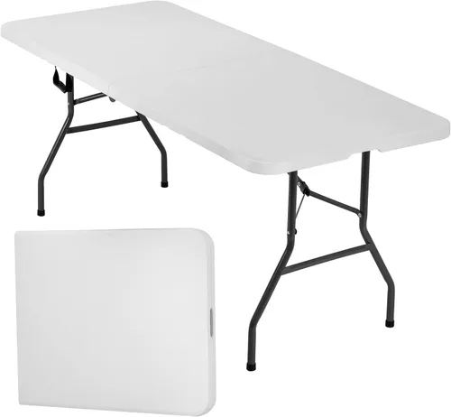 Miniatura 23 de FDW Mesa plegable de 4 pies, media mesa plegable portátil de picnic para oficina, hogar, campamento, fiesta (negro, 4 pies)