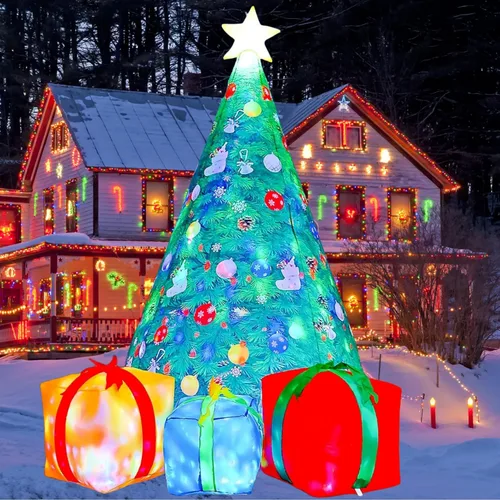 Miniatura 7 de COMIN Árbol inflable de Navidad de 7 pies para decoración al aire libre, caja de regalo de patio inflable con LED integrados para decoración