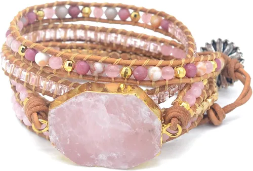 Miniatura 25 de ZOSOJONA - Pulseras bohemias hechas a mano de piedra natural, que dan vuelta, con cuentas de cristal de turquesa
