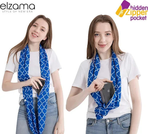 Miniatura 4 de elzama Infinity Loop Jersey Scarf with Hidden Zipper Pocket Printed Patterns for Women - Travel Wrap for Fall Winter