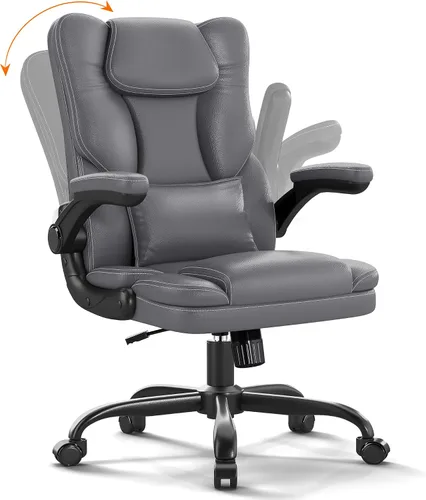 Miniatura 10 de Silla de oficina ergonómica con reposabrazos abatibles, 300 libras, respaldo medio, silla de escritorio de oficina con soporte lumbar, silla Gris