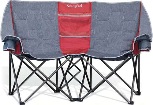 SUNNYFEEL Silla de Camping Doblada Doble, Silla Loveseat Sobredimensionada, Silla de Césped Portátil/Plegable Resistente con Almacenamiento para