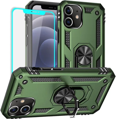 Miniatura 7 de Yiakeng Funda para iPhone 12 Mini: Funda para iPhone 12 Mini con protector de pantalla HD, fundas protectoras de grado militar con anillo para Verde