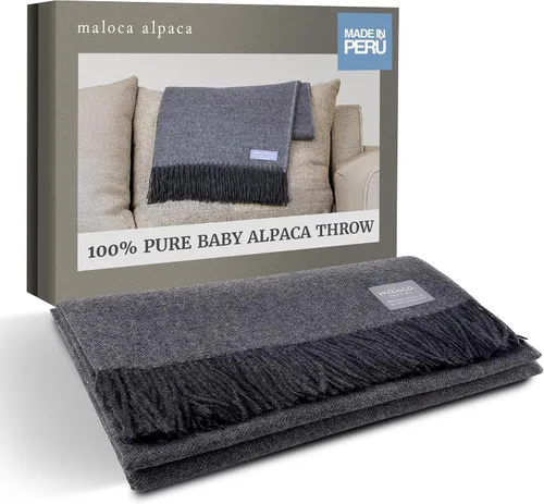 Miniatura 15 de Tejido de espiga de lana de alpaca 100% bebé - Producción limitada Manta de origen ético más cálida que la lana - Manta decorativa cómoda para sofá