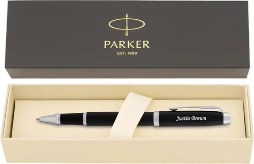 Miniatura 8 de Parker IM - Bolígrafo roller con tapa grabada, laca negra con borde dorado, regalo personalizado para ejecutivos, graduación, jubilación, avance