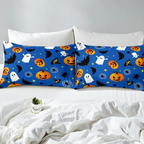 Miniatura 8 de Manfei Juego de funda de edredón con diseño de calabaza, tamaño individual, funda de edredón con 1 funda de almohada, juego de ropa de cama de 2