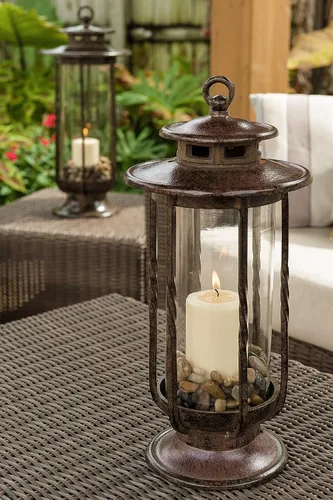 Miniatura 4 de H Potter – Linterna Huracán, Hierro, Marrón Charcoal, S, 0 volts Farol de vela para interiores y exteriores, patio, porche, jardín y decoración