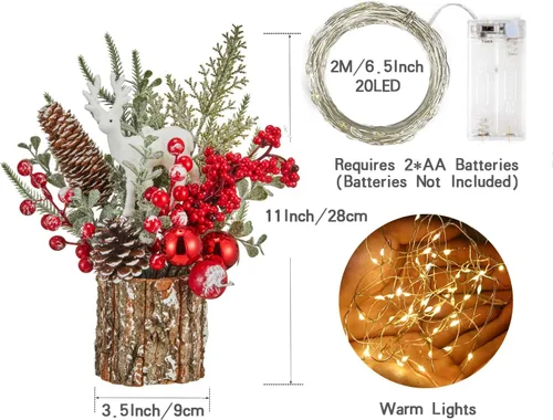 Miniatura 3 de Decoración Navideña Árbol de Navidad pequeño con luces - Mini árbol de Navidad artificial de mesa iluminado con adornos navideños gnomos