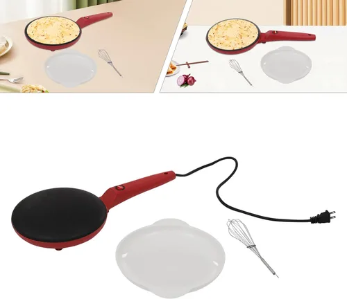 Miniatura 8 de Crepera Electrica - Máquina eléctrica para crepes de 8 pulgadas, sartén antiadherente portátil roja con asa y bandeja extraíble, Crepera Electrica