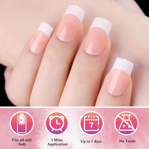 Miniatura 4 de AddFavor Uñas Postizas de Punta Francesa Cortas, 120 piezas Uñas Postizas Blancas con Punta Francesa Uñas Postizas Cuadradas Nude Uñas Acrílicas