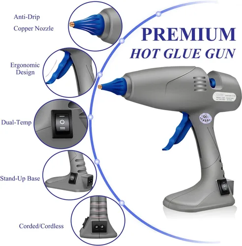 Miniatura 2 de BLEDS Pistola de pegamento caliente tamaño completo, 80/120 W de doble temperatura, antigoteo, para manualidades de bricolaje High temp dual Gris