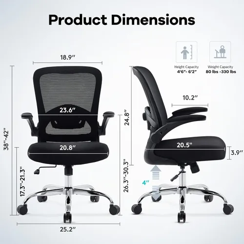 Miniatura 2 de Silla de Oficina con Asiento de Malla, Silla de Escritorio Ergonómica de Malla con Soporte Lumbar Ajustable, Silla de Computadora con Reposabrazos
