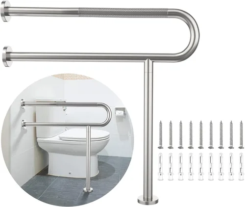Riel de Soporte para Inodoro 31.3 x 31.5 Pulgadas, Munzong Barra de Agarre Antideslizante de Níquel Cepillado Satinado para Discapacitados en el