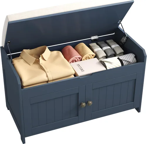 Miniatura 16 de HOMEFORT Banco para Zapatos de 30" con Almacenamiento de Tapa Elevable, Banco de Entrada con Asiento Acolchado, Banco de Madera para Pie de Cama