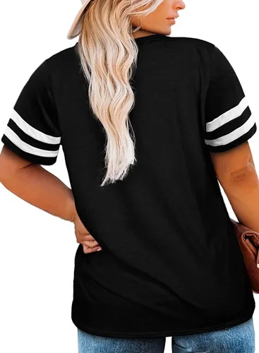 Miniatura 60 de Eytino Blusas de talla grande para mujer, cuello en V, manga corta, a rayas, casual, holgada, con bolsillo (1X-5X)