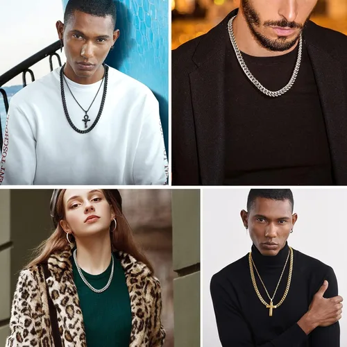 Miniatura 6 de PROSTEEL 316L Stainless Steel Figaro Cuban Chain Necklace for Men, Black18K Real Gold Plated, 4567.591013mm, 14inch-30inch, Come with Box
