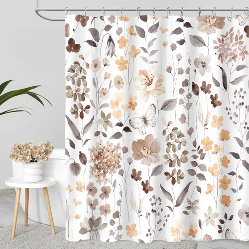 Miniatura 28 de MAYZUS Cortina de ducha con flores azules acuáticas, lindas cortinas de tela con flores para baño, juego de cortinas de tela de aguamarina