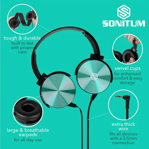 Miniatura 2 de Auriculares Sonitum para Aula - Juego de 25, Auriculares Cómodos Giratorias para Estudiantes, para Biblioteca, Escuela, Avión, Niños