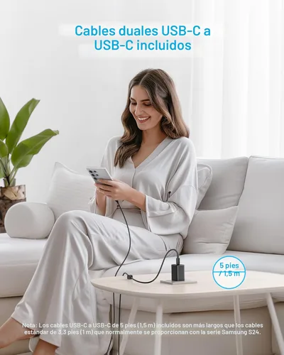 Miniatura 5 de Anker Bloque de cargador USB C de 45 W, cargador rápido PPS con cable USB-C para iPhone 17/16 y más series, iPad, Galaxy S24 Ultra